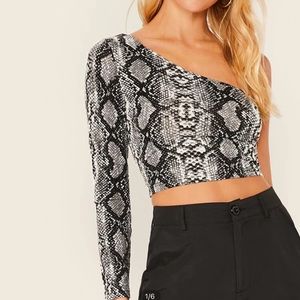 Snakeskin one shoulder crop top